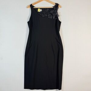 Neiman Marcus Exclusive Black Wool Blend Sleeveless Dress Sz 10‎ Flower Applique